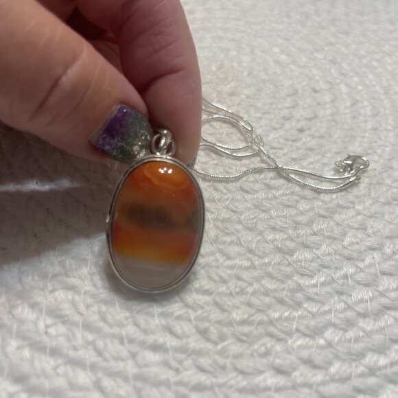 Beautiful SARDONYX ORANGE Handmade Sterling 925 Pendant/Chain #223D - Picture 3 of 3